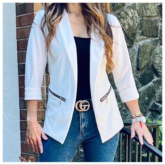 31 Made in France Zipper Trim Off white Fabulous Jacket - Picture 4 of 7